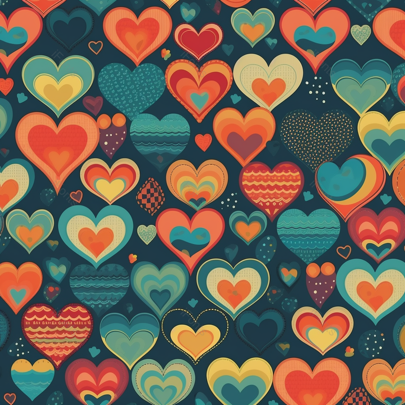 彩色心形图案无缝矢量背景插图图像在混合图案的风格,插画/手绘图,插画/手绘图库,插画/手绘图下载,插画/手绘